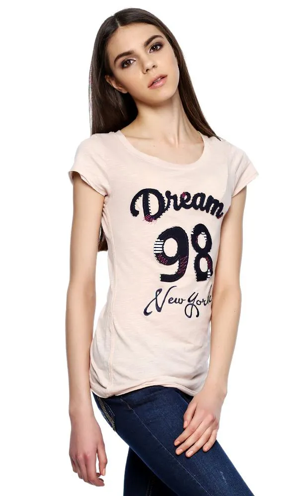 35070 Patch Print T-Shirt - L.Pink