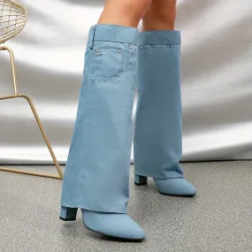 Cowboy jean Block Heeled Boots