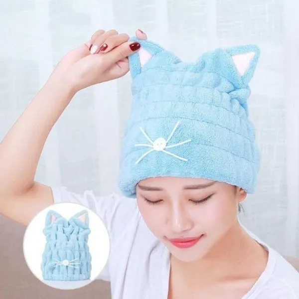 Cute Cat Ears Hair-Drying Towel Bath Cap