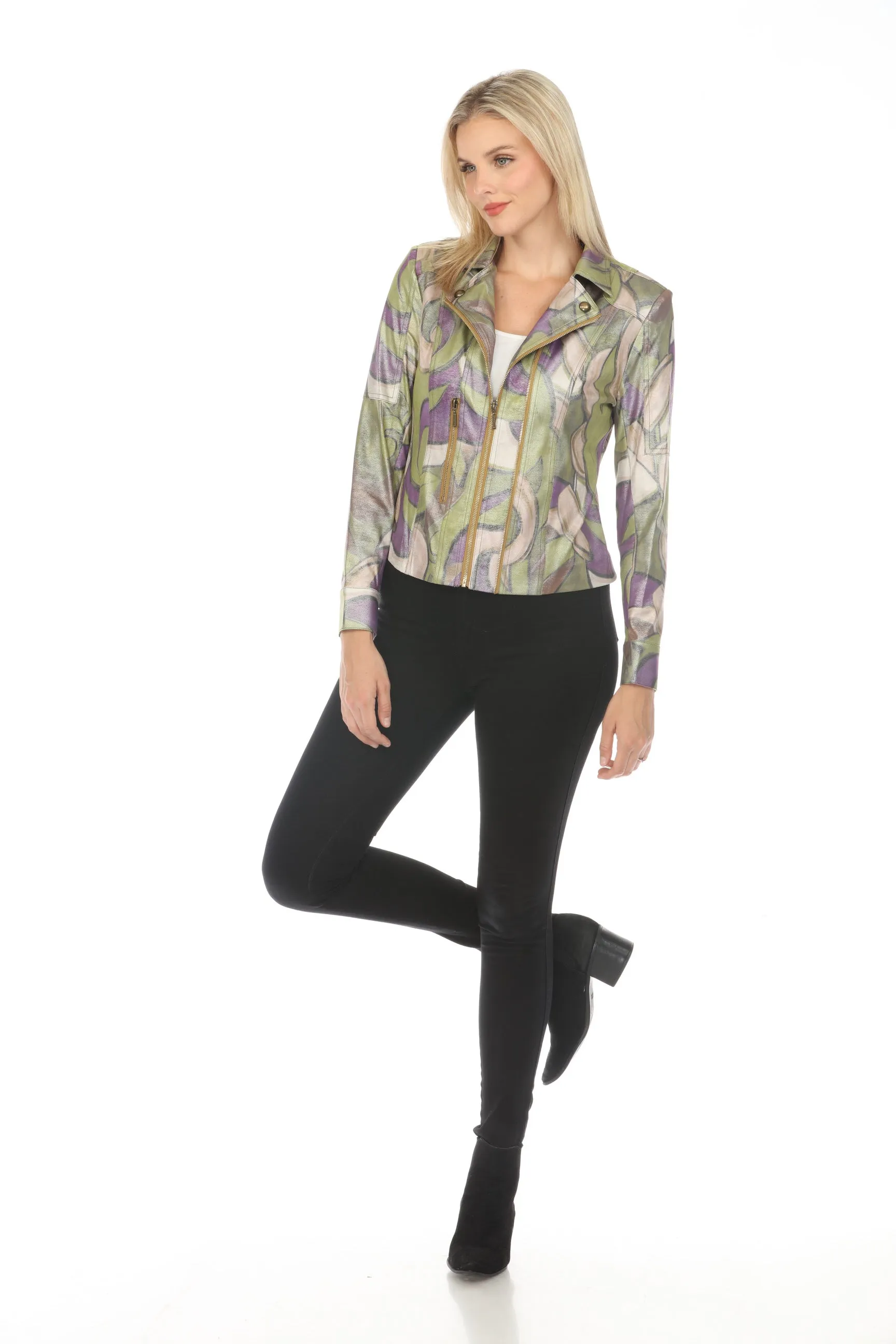 Insight New York Metallic Vegan Leather Moto Jacket BCJ10115HMPR